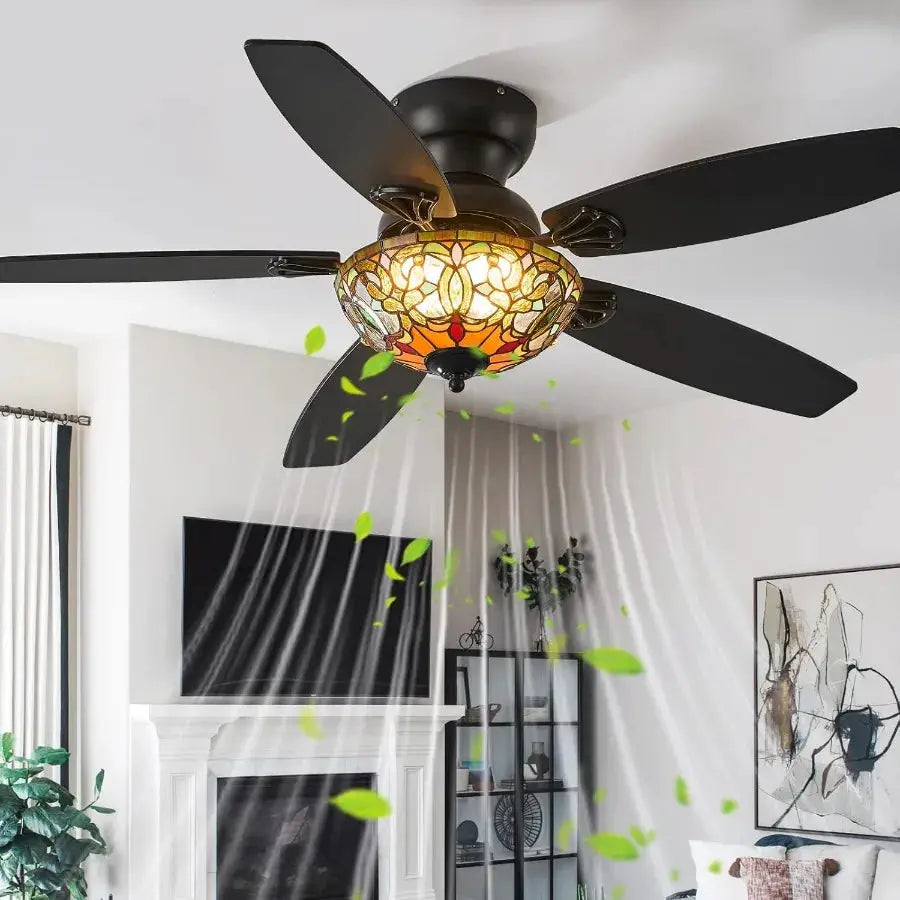 Tiffany Ceiling Fans with Lights 48 Ceiling Fan Chandelier with 5 DualBlades and Glass Shade 6 Speeds and Reversible Indoor and from PriceLows™