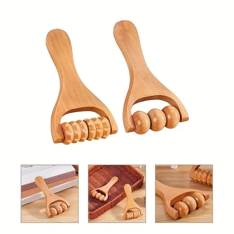 Wood Roller Massage Stick Set 2-Piece Muscle Relief