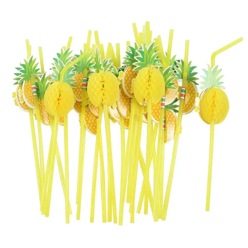Disposable Flamingo Straw | Tropical Pineapple Design | 25 Or 50 Pieces