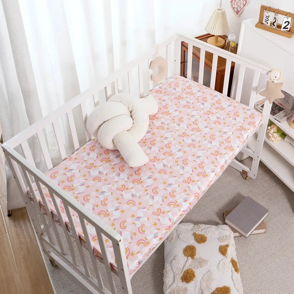 Elinfant 100% Polyester Crib Fitted Sheet, Luxurious Mattress Cover for Home & Travel,Nursery Bedding Set ,Crib Essentials from PriceLows™