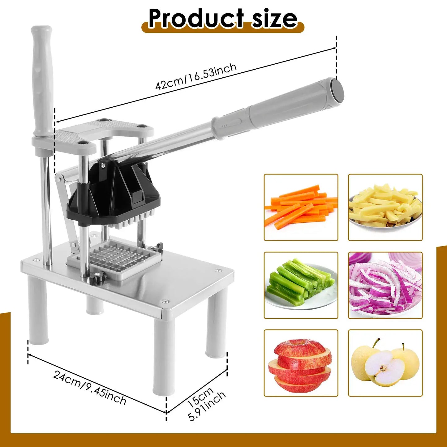 French Fry Cutter | Stainless Steel Blades | Manual | 4 Replacement Blades