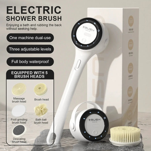 Electric Shower Brush | 5-Head Spin Brush | Rechargeable Waterproof | 3 Gear