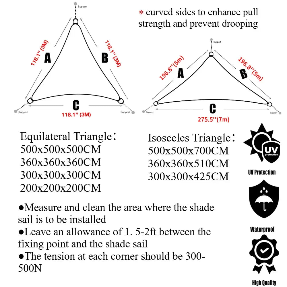 Triangle Shade Sail | Waterproof Oxford | UV Block | 3 Angles