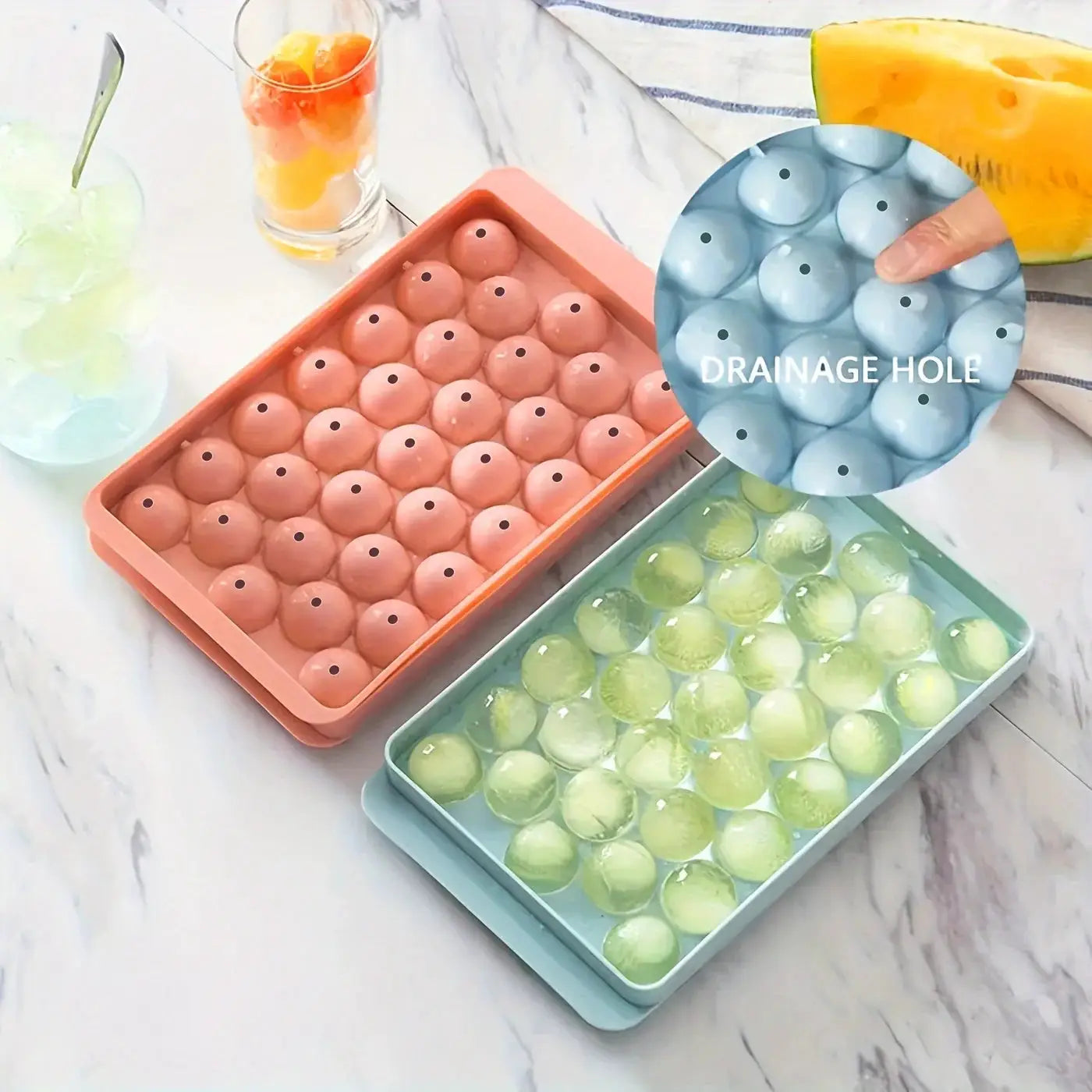 1 Unit Blue Lidded Round Ice Mold, Freezer Ice Ball Former, Freezer Kitchen Gadget Tray For Frozen Beverages from PriceLows™