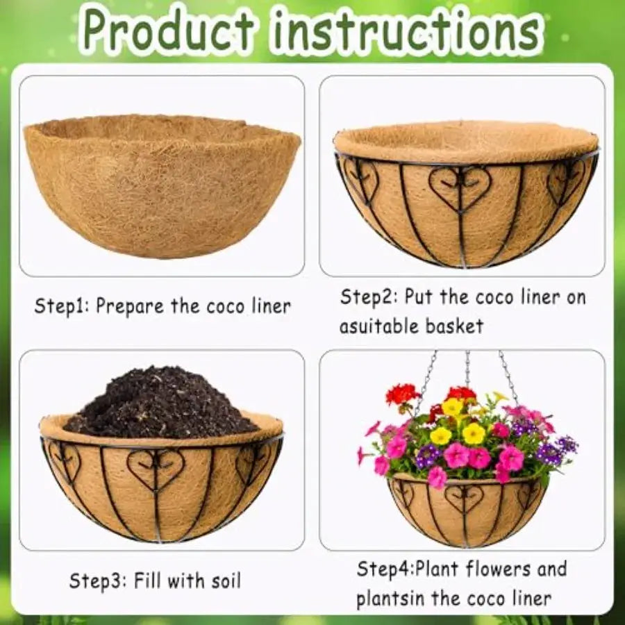 4pcs 16 inch Metal Hanging Baskets Round Wire Plant Stand with Coco Lining Cushion Decorative Planter Hanger Garden Indoor Outd from PriceLows™