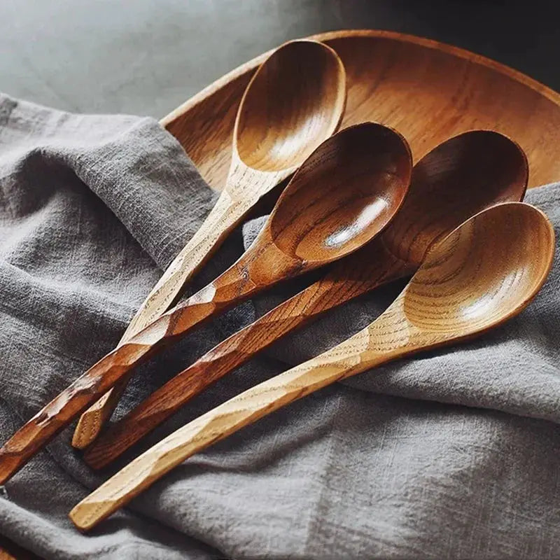 2Pcs Wooden Spoon Long Handled Ramen Soup Spoon Big Japanese Style Kids Rice Dessert Cereal Dinning Spoon Wood Kitchen Tableware from PriceLows™