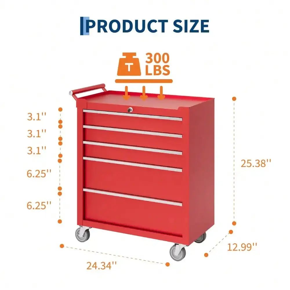 5-Drawer Rolling Tool Chest Organizer - Heavy-Duty Steel Mobile Cabinet With Lockable Wheels, Smooth-Glide Drawers, Protective Liners, Side Handle For Garage, Workshop, Warehouse from PriceLows™