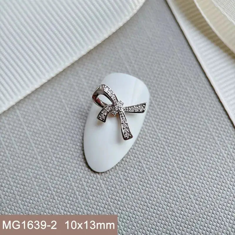 10pcs Silver Rhombus Streamer Bowknot Tassel Zircon Nails Jewelry Decorations DIY Wear Nail Art Accessories Charms Part Supplies from PriceLows™