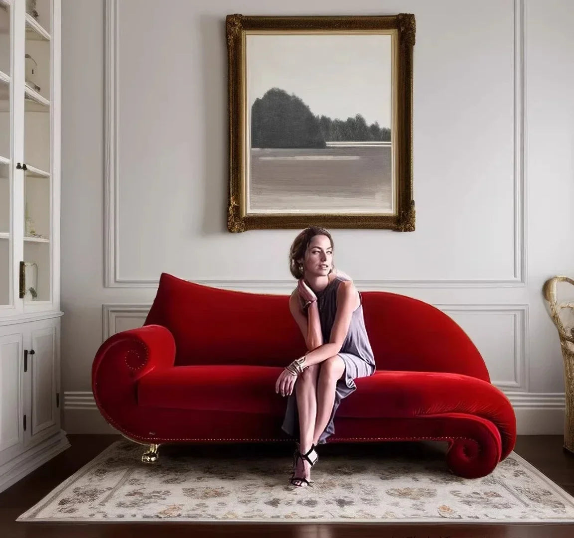 Sofa | Velvet Burgundy | French Curved Medieval Design | 3-Seater, L-Shaped