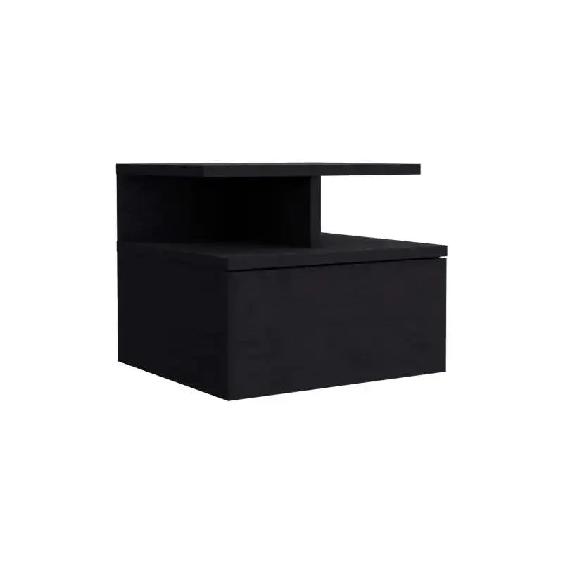 Floating Nightstand 12"H, Wall Mounted with Single Drawer and 2-Tier Shelf, Black from PriceLows™