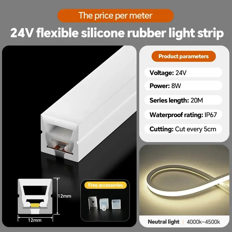 24VLED Silicone Light Strip Sleeve Outdoor Waterproof Linear Light Open Hidden Embedded Flexible Bendable Shaped Light Strip from PriceLows™