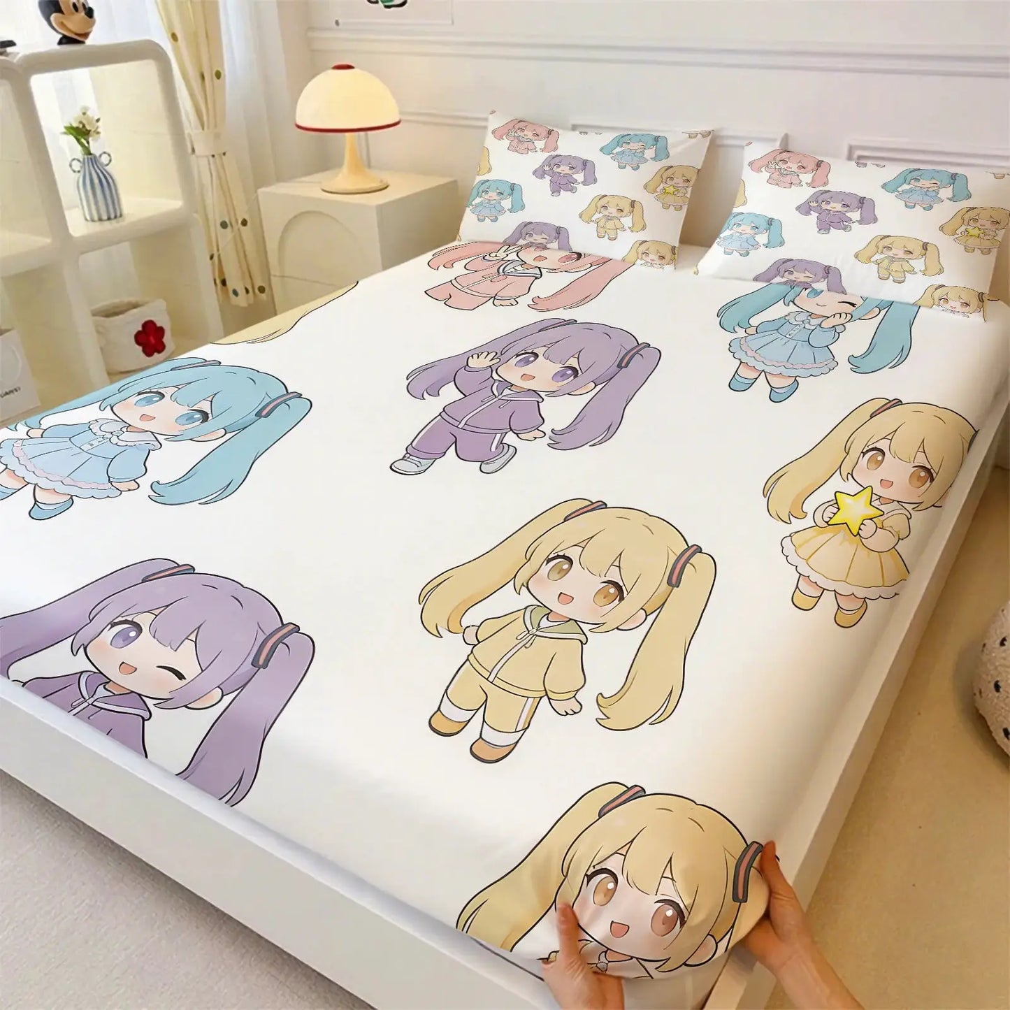 3Pcs Hatsune Miku Hanfu Style Fitted Sheet Set Ink Wash Anime Bed Cover with Pillowcases Deep Pocket Teens Fans Room Decor Gift from PriceLows™