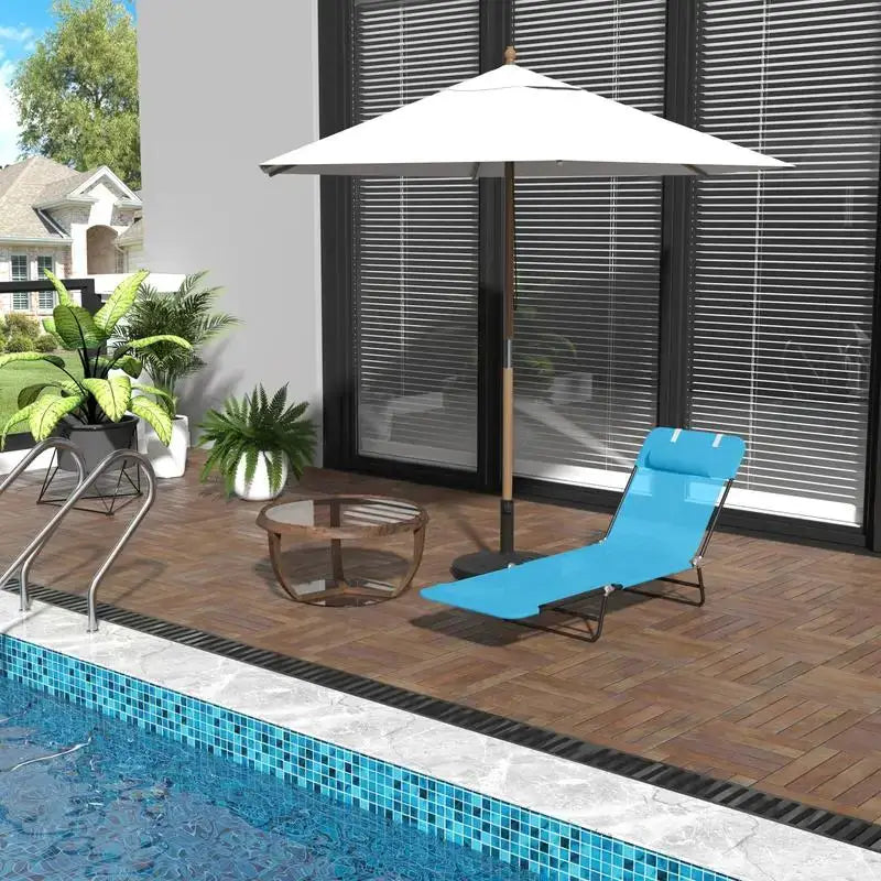 Outsunny Folding Chaise Lounge Chair, Pool Sun Tanning Chair, Outdoor Lounge Chair with Reclining Back, Breathable Mesh Seat, Headrest for Beach, Yard, Patio, Blue from PriceLows™