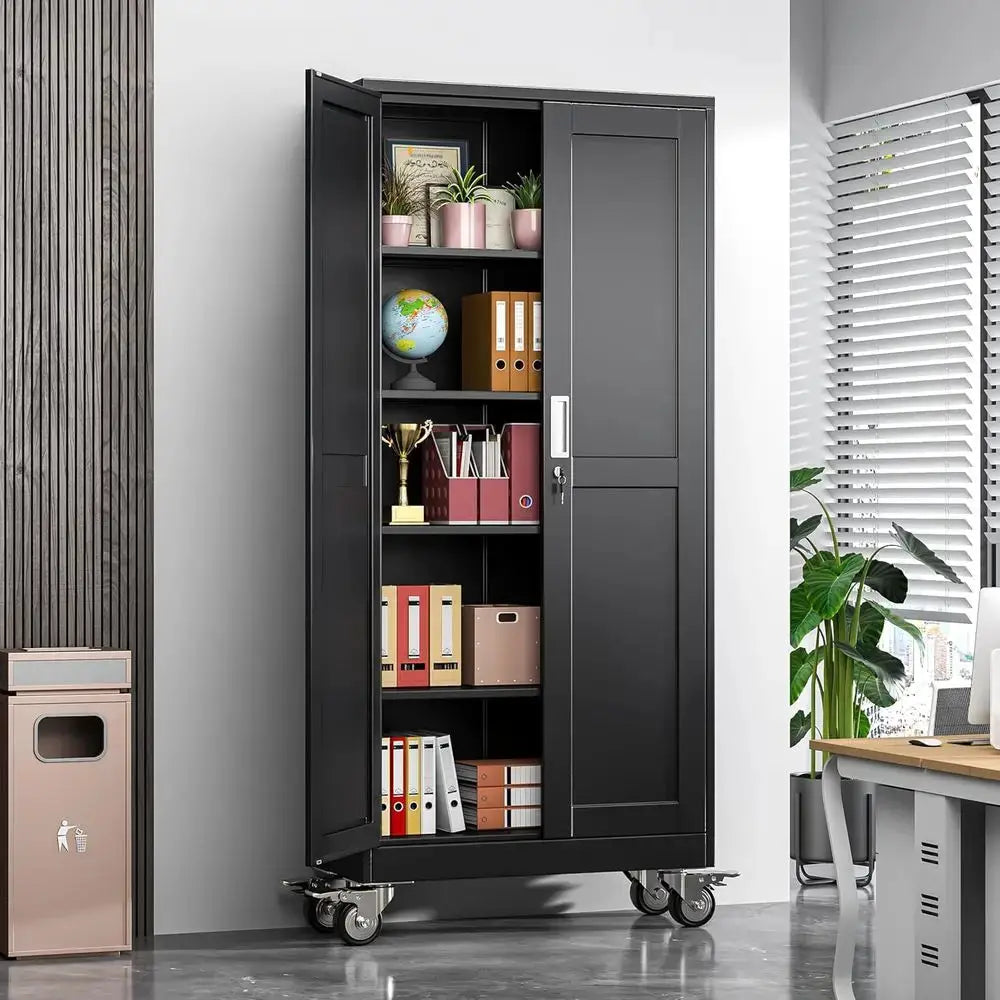 71 Tall Rolling Utility Cabinet with Wheels, Lock, 4 Adjustable Shelves - Heavy Duty Steel Storage for Garage, Office, Utility R from PriceLows™