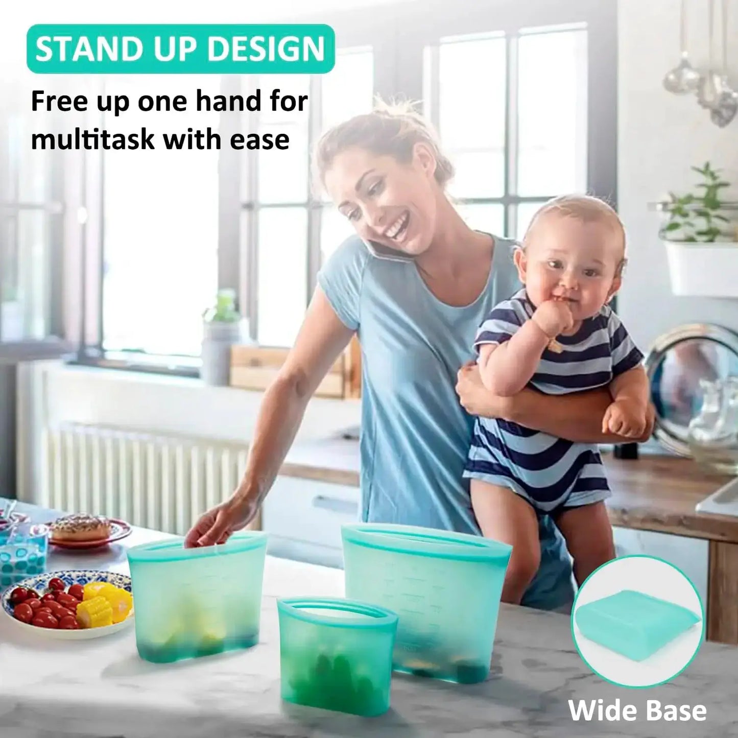 Reusable Silicone Bags | Stand Up Zip Lock | Freezer Safe | 4 Med 4 Sm 4 XS