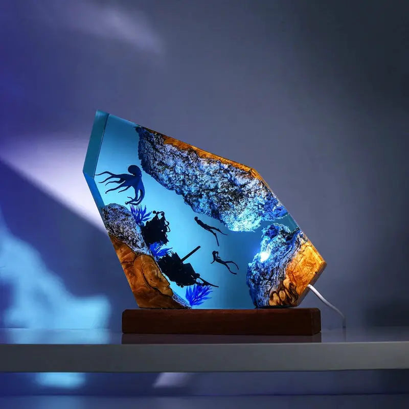 Seabed World Organism Resin Table Light Creactive Art Decoration Lamp Shark Sunken Ship Theme Night Light USB Charge from PriceLows™
