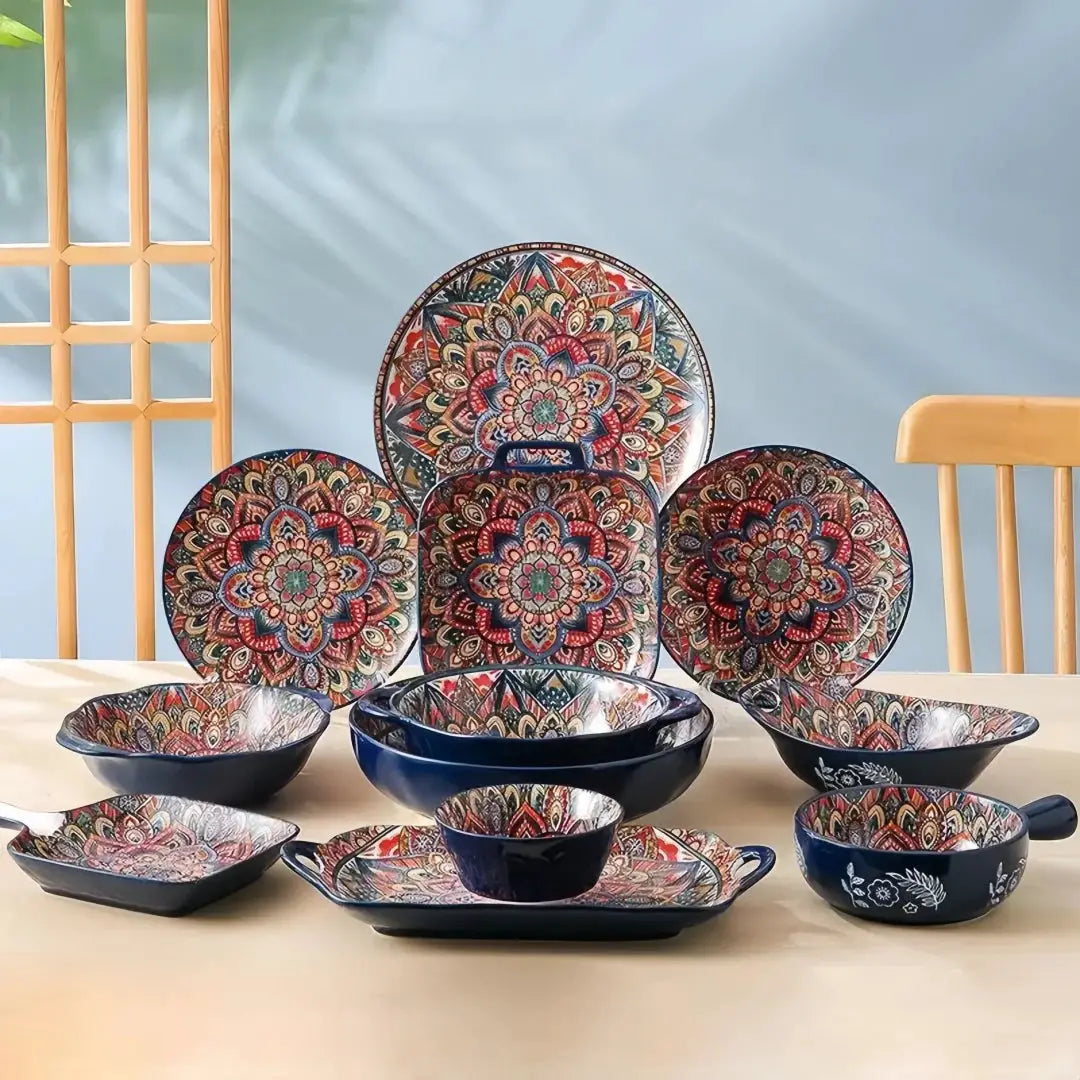 Bohemian ceramic dishes and cutlery 8-piece set household good-looking rice bowl double-ear soup basin exquisite noodle bowl from PriceLows™