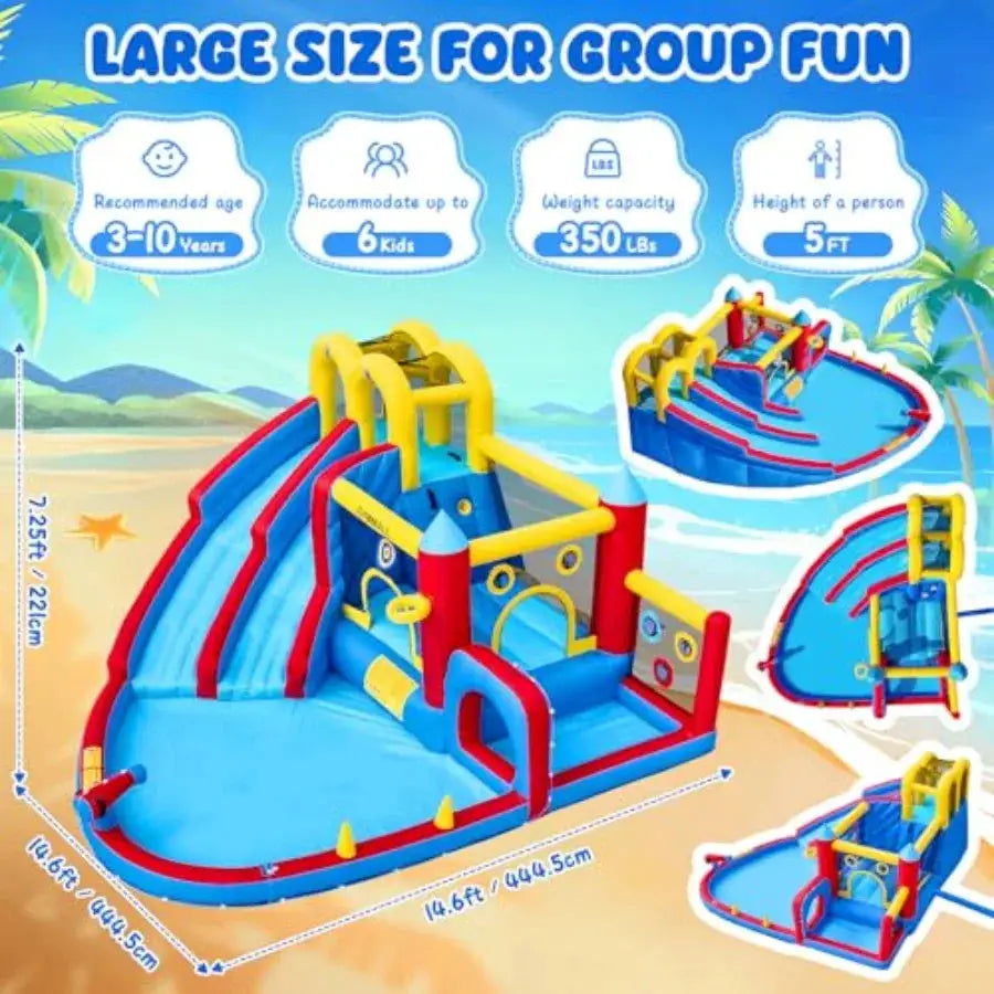 Outdoor and indoor inflatable bounce house with double water slide 620 W blower 12-in-1 waterslide park large pool climbing wal from PriceLows™
