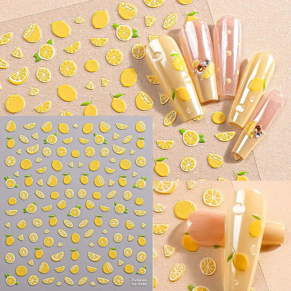 Summer Lemon Nail Art Stickers 5D Fruit Self-Adhesive Stickers Decal for Manicure Decoration DIY Embossed Supply for Face Body from PriceLows™