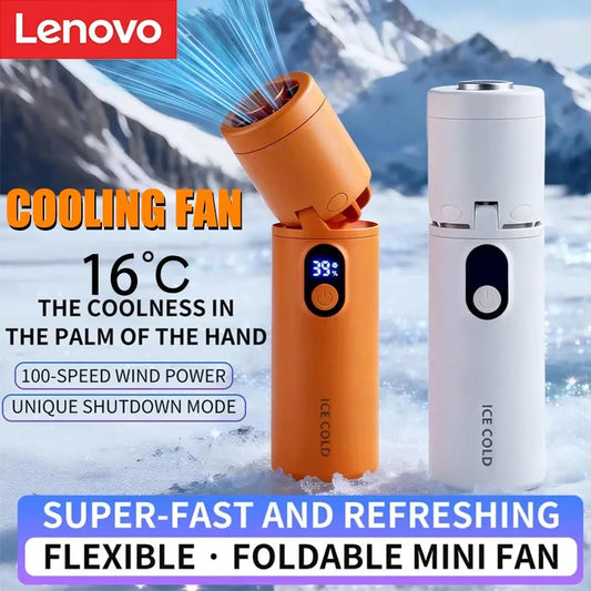 Lenovo 100 Gears Portable Handheld Fan Ventilador USB Rechargeable Foldable Fan High Speed Turbine Ice Cooling Digital Display from PriceLows™