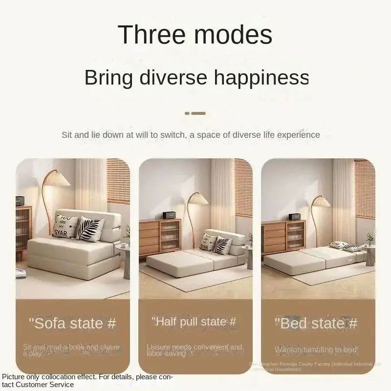 Folding sofa bed dual-purpose small apartment living room bedroom tatami rental house lazy sofa accompanying bed anti-fall pad from PriceLows™