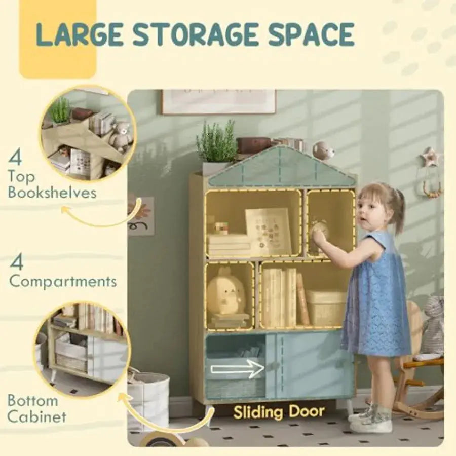 Qaba Bookshelf and Toy Storage 4-Cubby 's Toy Shelf Montessori Bookcase with Top Shelves for Playroom 's Room Living Room Kinde from PriceLows™