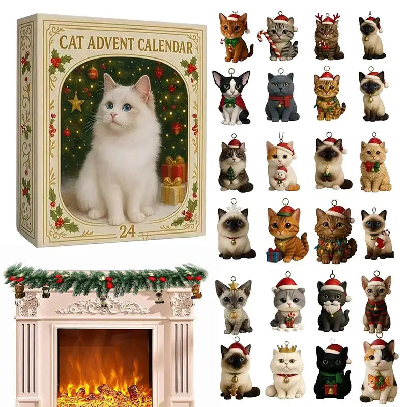 Cat Advent Calendar | 24 Day Countdown | 24 Pcs Acrylic Kit | Christmas Decor