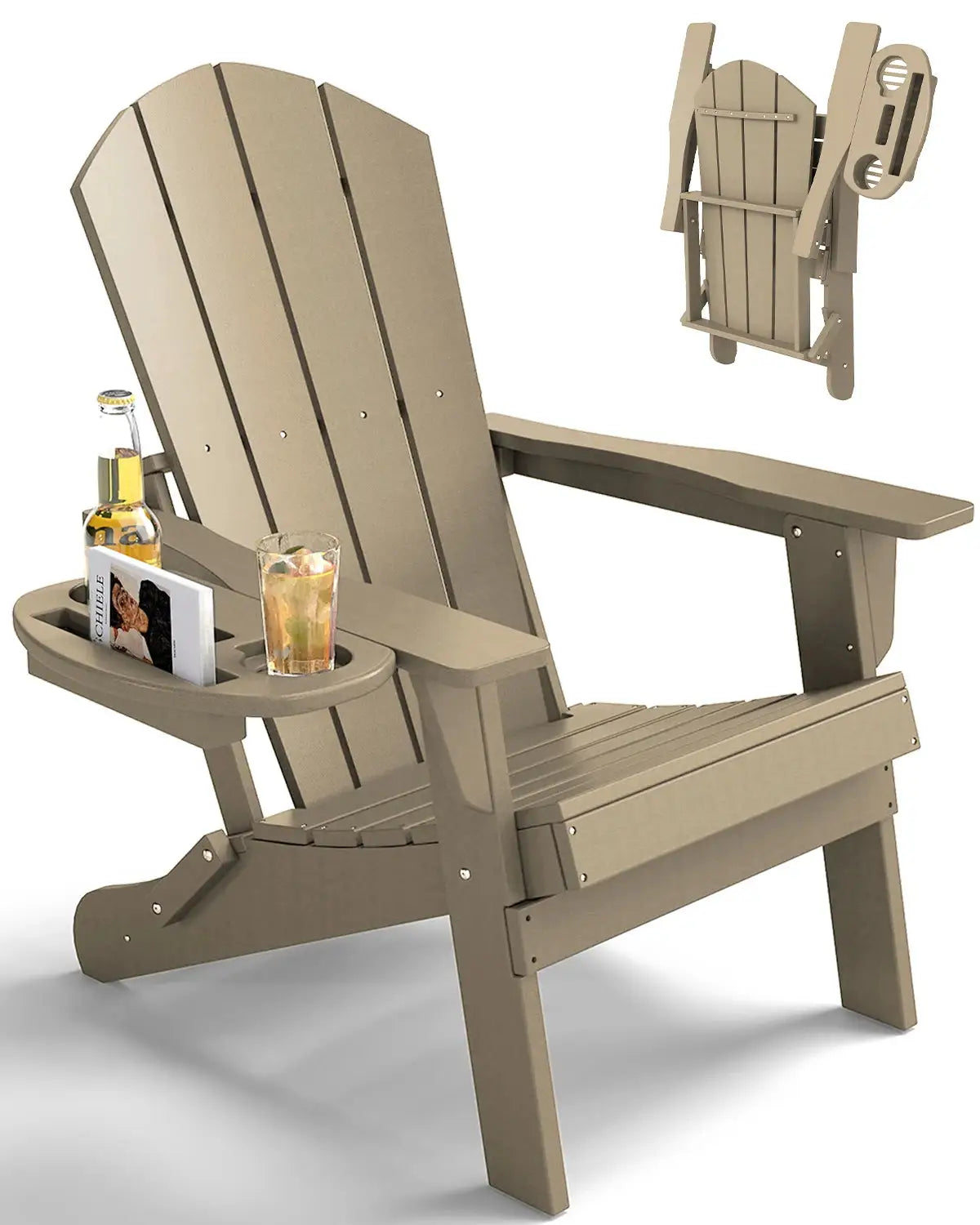 FOOWIN 1/2pcs Folding Adirondack Chair Weather Resistant HDPE Plastic Cup Holder Outdoor Patio Garden Fire Pit Deck Lawn from PriceLows™