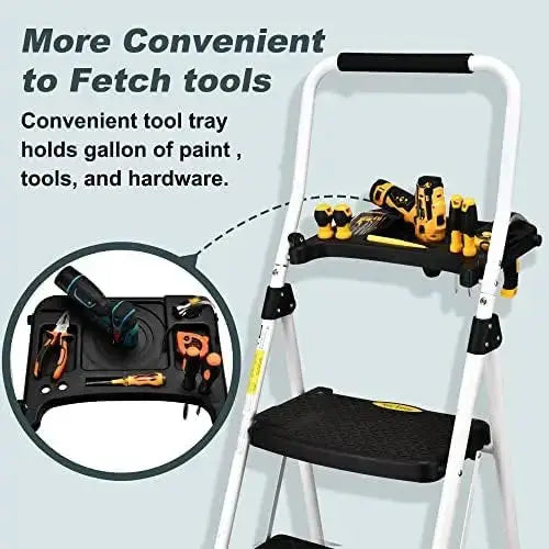 4 Step Folding Ladder, 330LBS Capacity, Anti-Slip Step Stool with Tool Platform for Home Kitchen Office from PriceLows™
