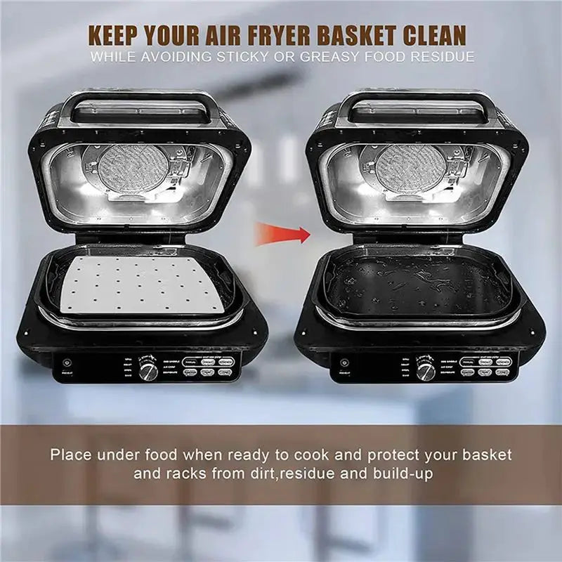 Air Fryer Parchment Liners | 200 Pcs | Perforated Square | For Ninja Foodi AG301