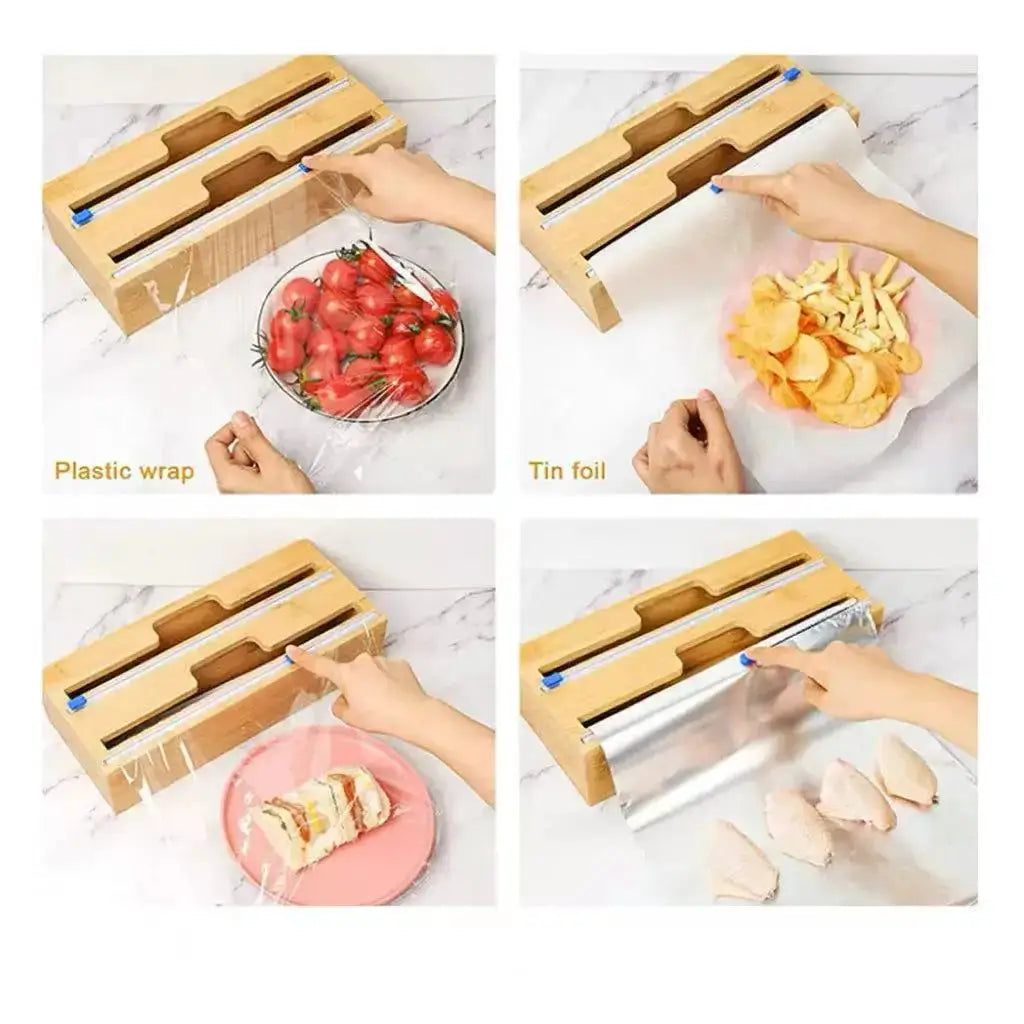 Bamboo Foil Dispenser | With Cutter | Reusable Kitchen Organizer | One Size