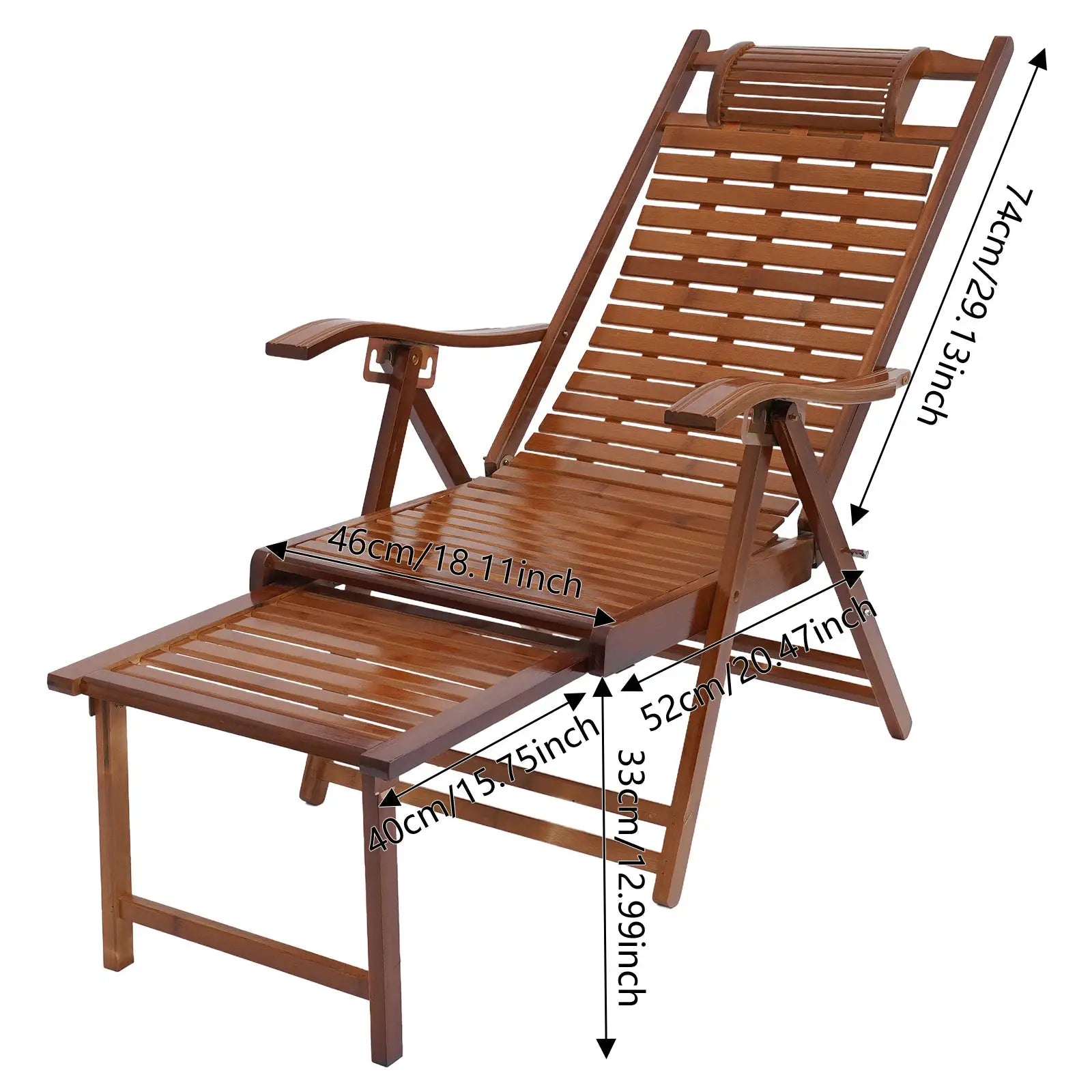 Bamboo Folding Lounge Chair Adjustable Backrest(Maximum 160°) Folding Chair with Massage Hammer for Terrace Bedroom Garden from PriceLows™