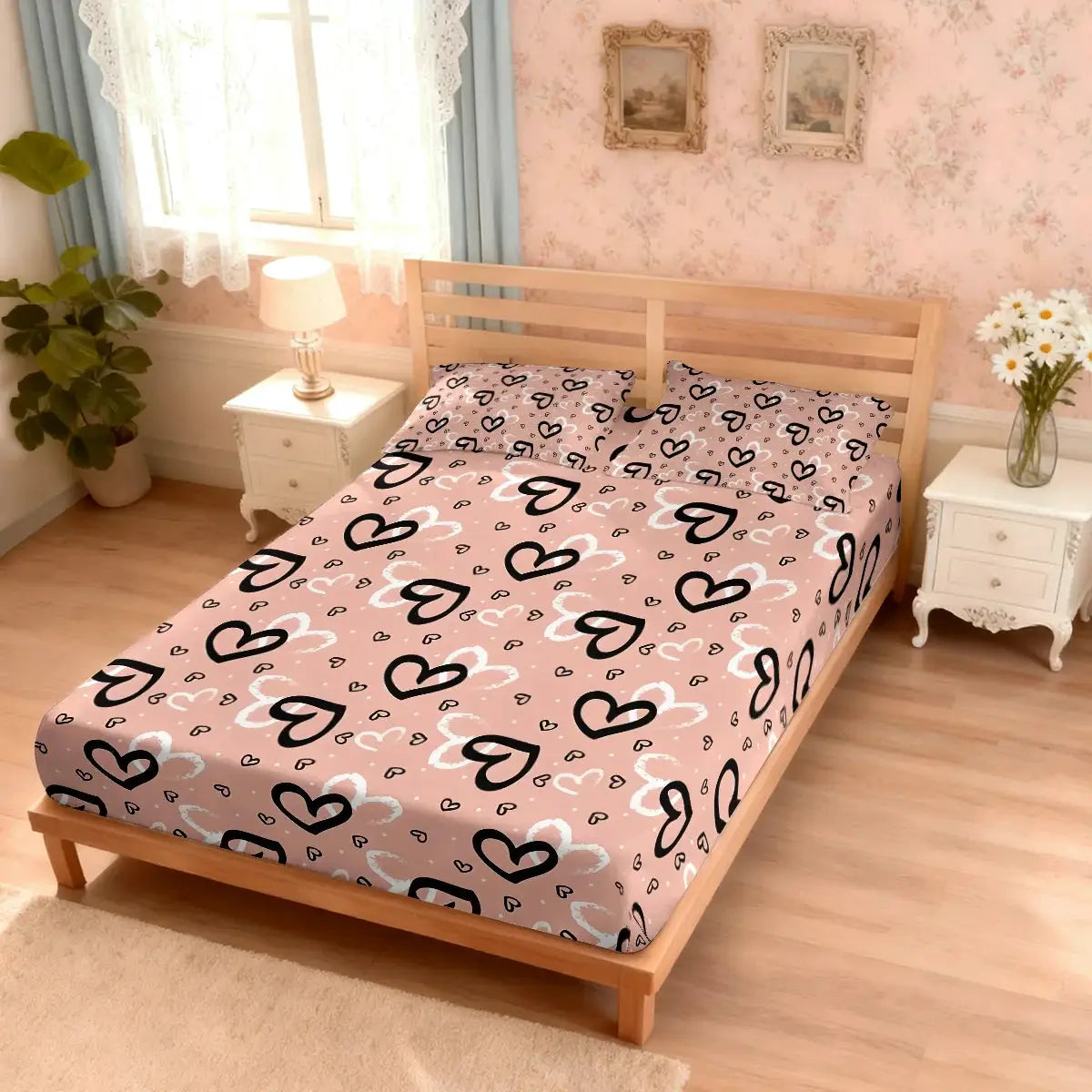 3pcs Cartoon Heart Printed Coreless Bed Sheet Set, Multi Size Soft Bed Cover, Bedroom Bedding Decoration from PriceLows™