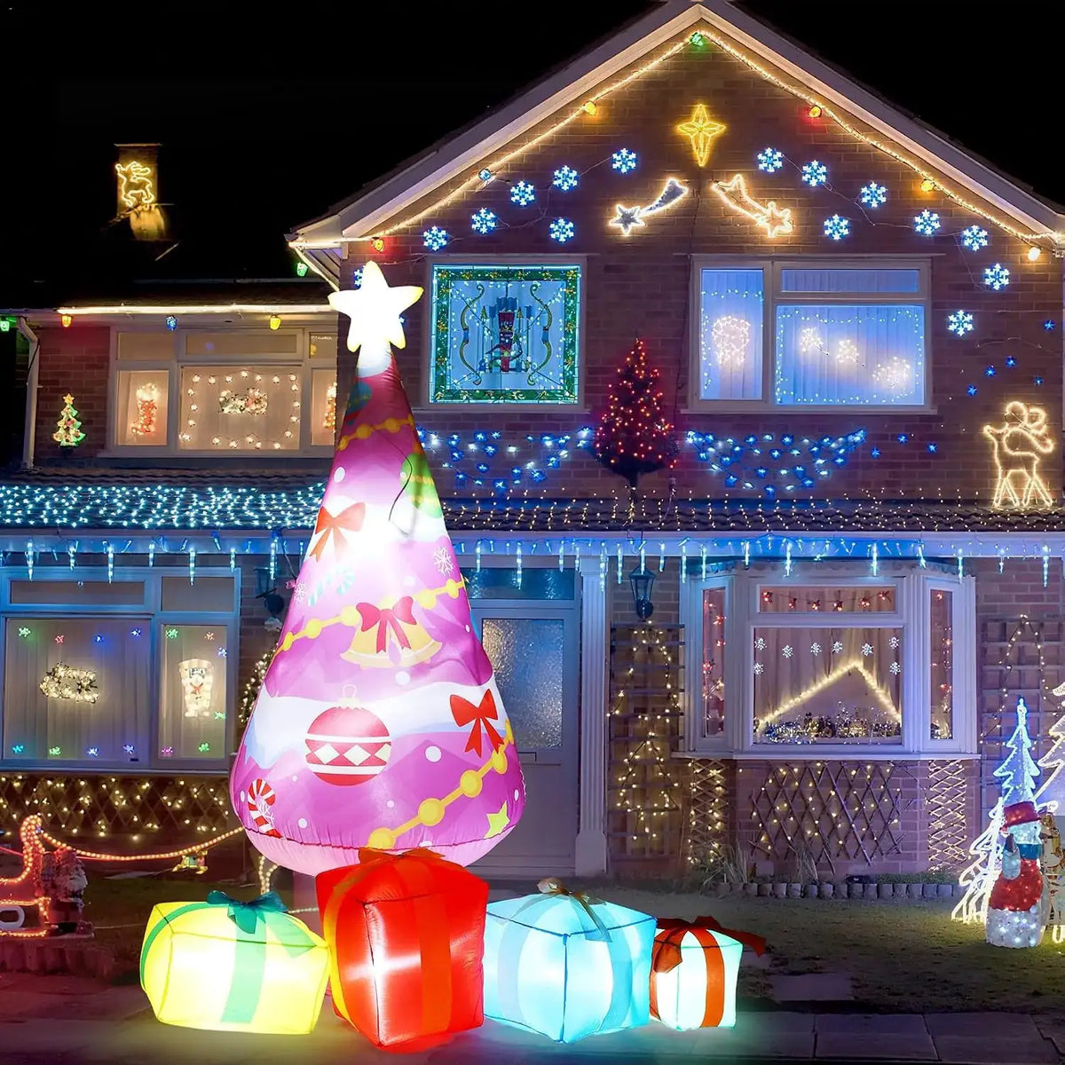 Christmas Tree Inflatables | 7Ft Pink | LED Lights | 4 Gift Box Decor