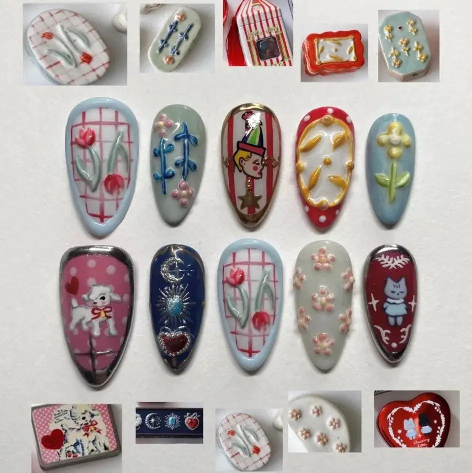 Press On Nails | Wine Red Blush | Flower Print | 24 Piece Set