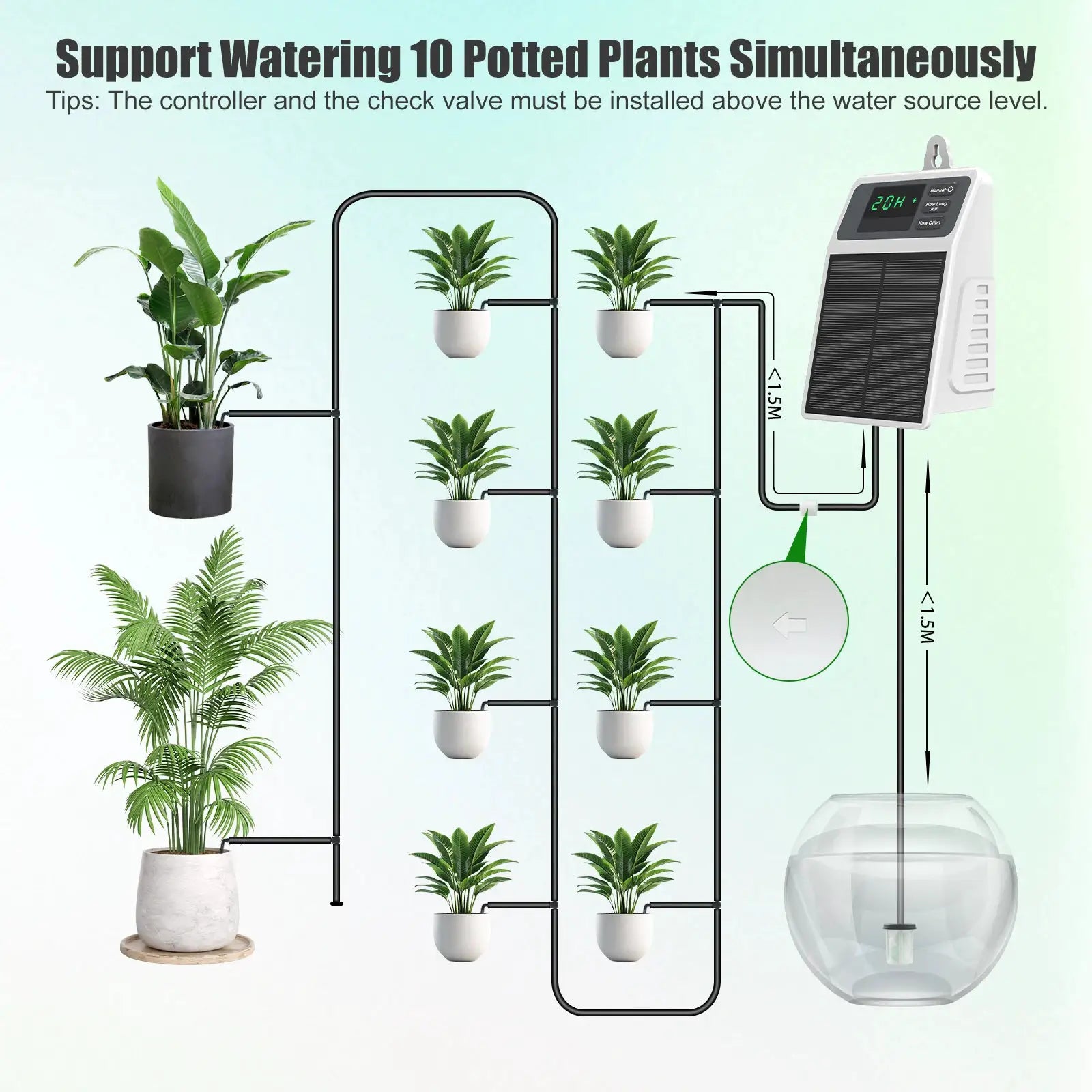 Upgraded Solar Drip Irrigation System Automatic Watering Plants Supplies for Home and Garden Balcony Greenhouse Hanging Plants from PriceLows™