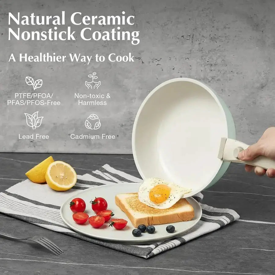 Pots and Pans Set Non Stick Green, 7 Pcs Nonstick Cookware Set with Detachable Handle RV Camping Induction Kitchen Cookware Set from PriceLows™