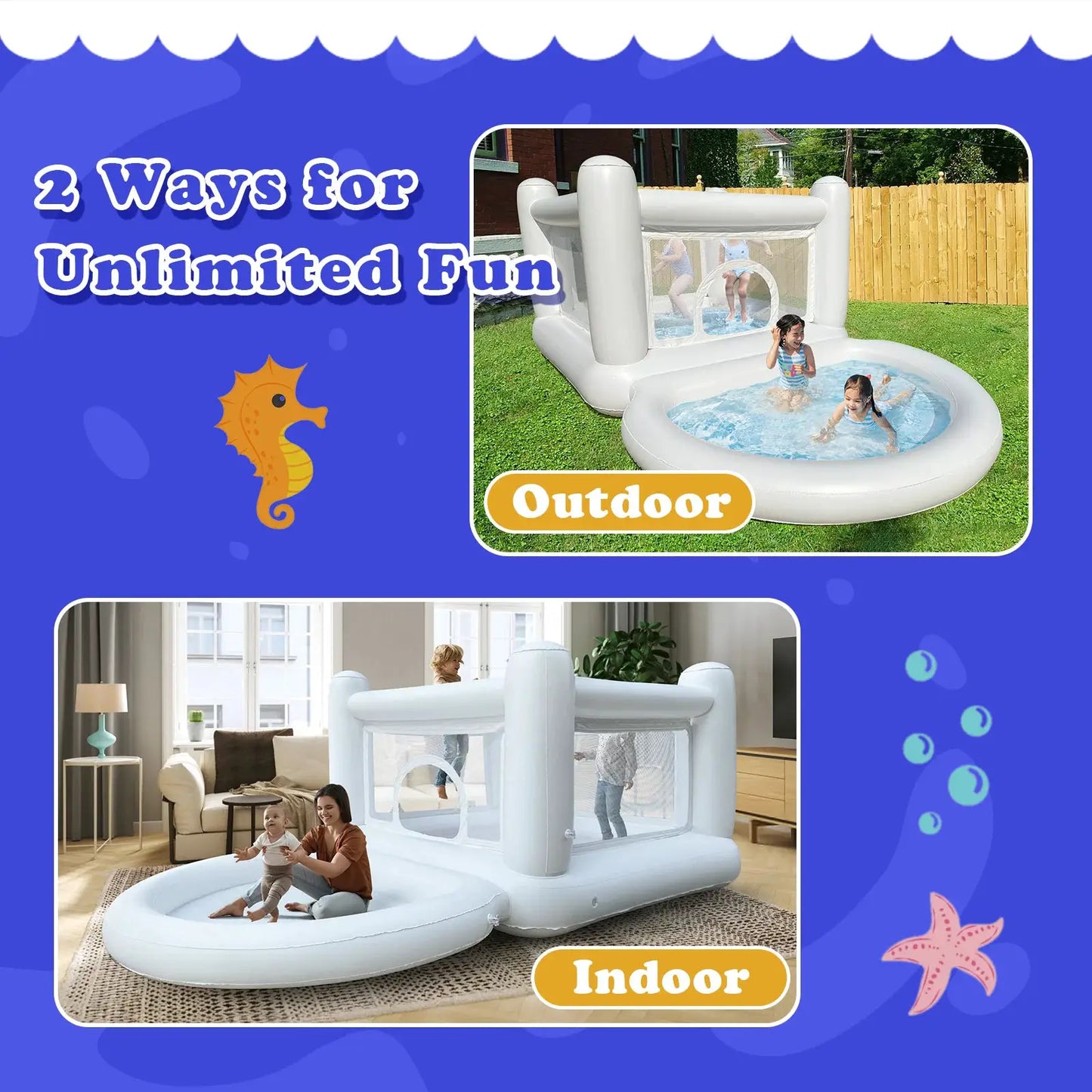 Sold out White Bounce House with Pump Kids Ball Pit Bounce House for Kids 3-6 Birthday Indoor or Outdoor Playhouse Customization from PriceLows™
