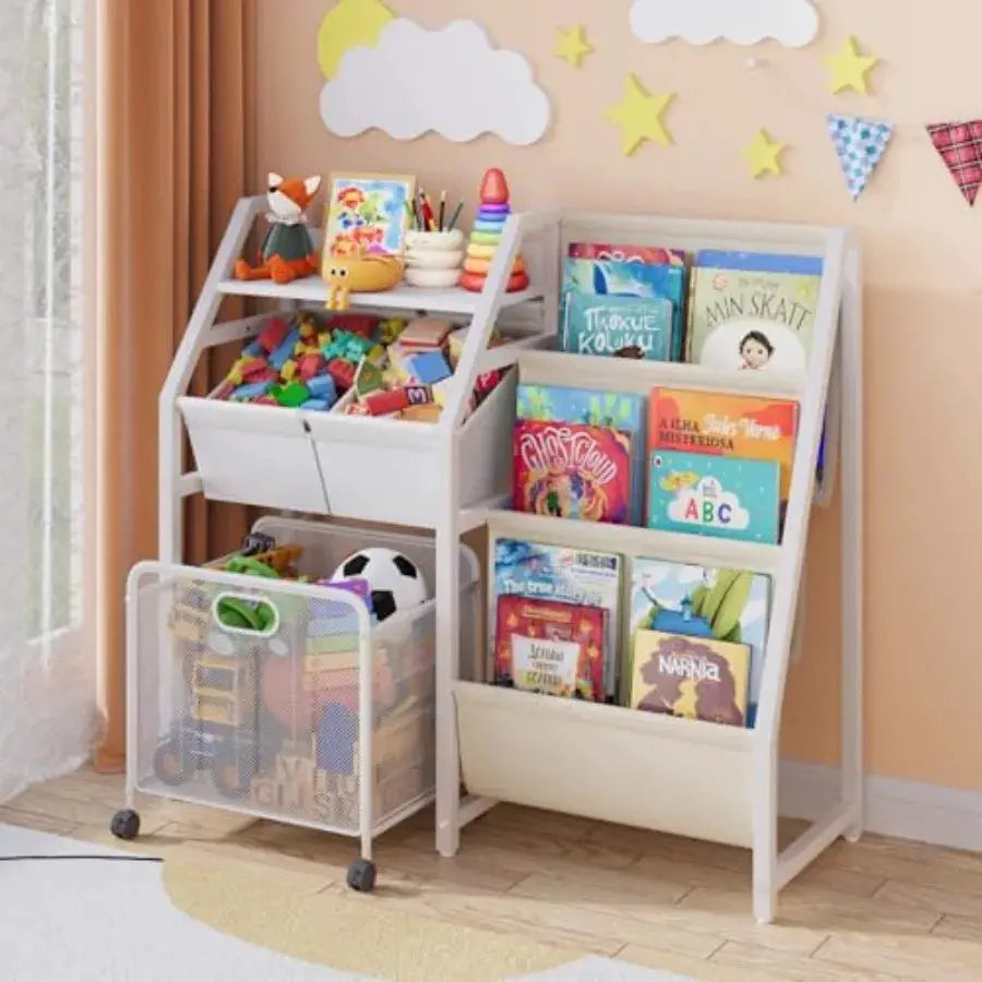 Bookshelf and Toy Storage Organizer - 3 Tier Book Shelf for Rooms with Movable Drawer Kid Bookcase with 2 Toy Bins Toddler Baby from PriceLows™