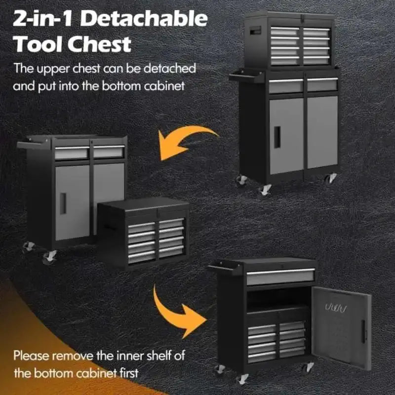 2-in-1 Rolling Tool Chest with 5 Sliding Lockable Drawers-Black & Gray from PriceLows™