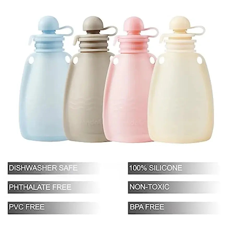Reusable Silicone Baby Food Pouches | BPA-Free | 5 Oz Capacity | 4 Pack