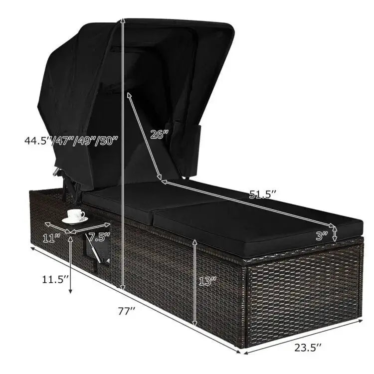 Rattan Reclining Chaise Lounge Chair Outdoor Patio Black Cushions Folding Canopy from PriceLows™