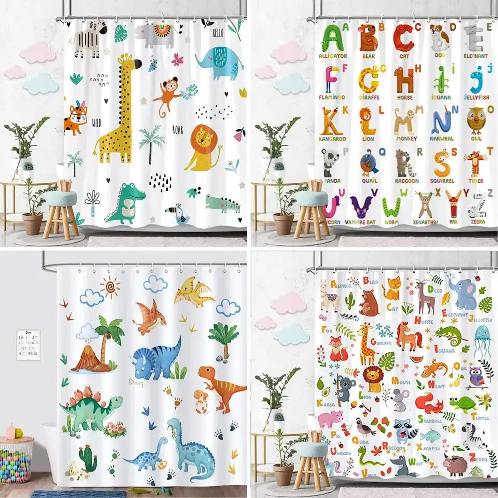 Cartoon Animal Alphabet Shower Curtain Kids ABC Educational Learning Tools Baby Girls Boys Colourful Bath Curtain Bathroom Decor from PriceLows™