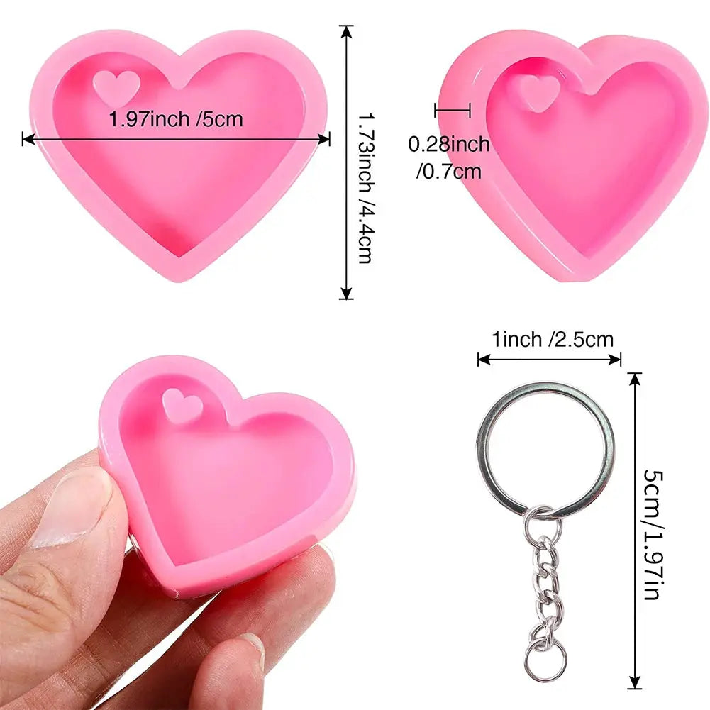 Heart Keychain Silicone Mold Set With Rings Jewelry Making 20 Pcs