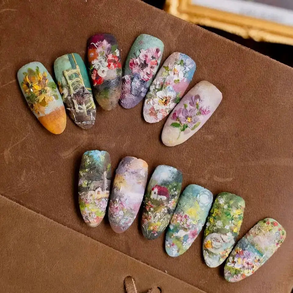 Press On Nails | Wine Red Blush | Flower Print | 24 Piece Set