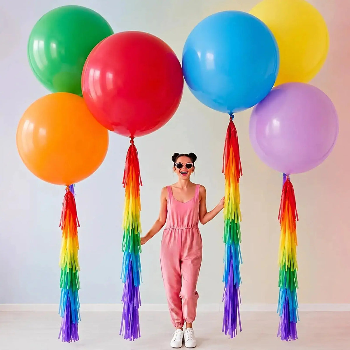 Christmas Giant Balloons | 36 Inch Latex | Tassel Tails | 6 Piece Set