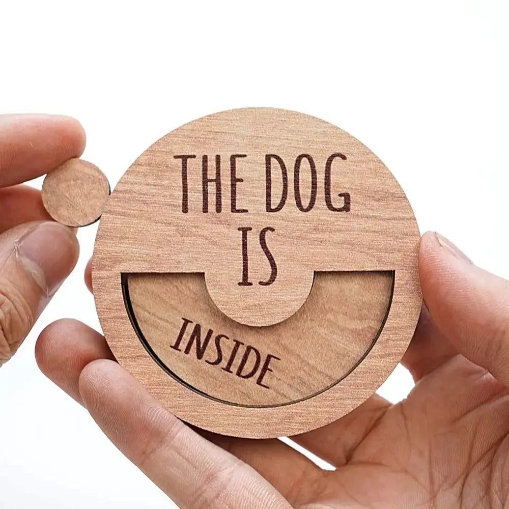 Pet Door Sign | Wood Round Magnet | In Out Sign | 7.6x7.6 cm