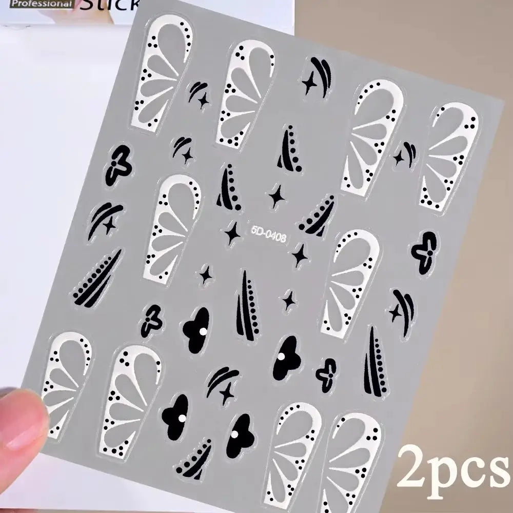 2Sheets French Gradient Line Nail Art Stickers 3D Self-Adhesive White+Black Slider Design Stencil Manicure Guides DIY Nail Decor from PriceLows™