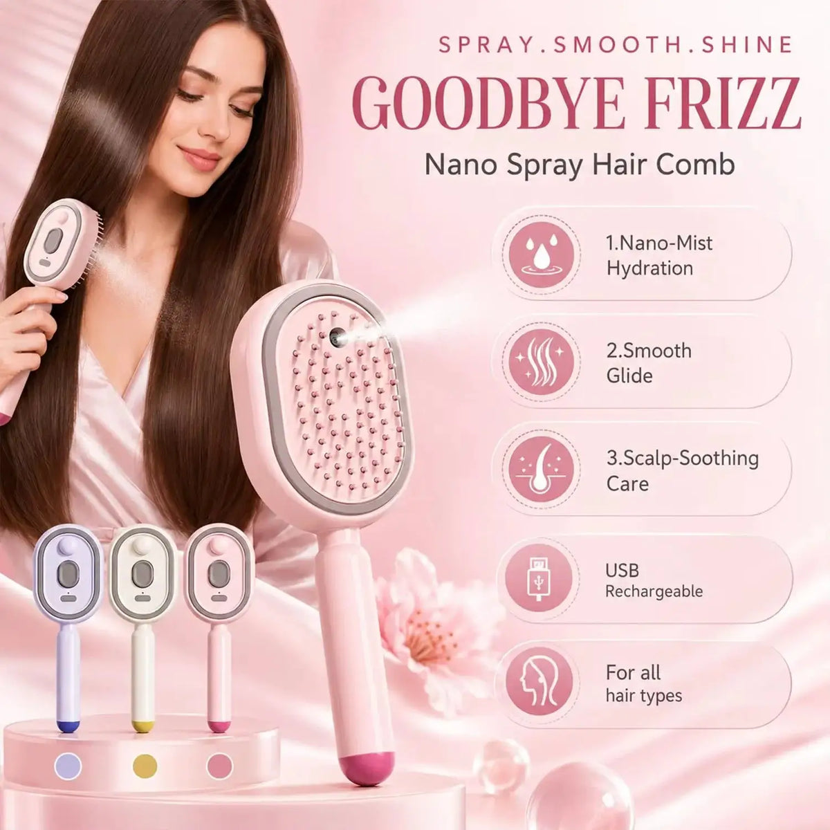 Electric Spray Comb | Rechargeable Steam | Air Cushion Massage Brush