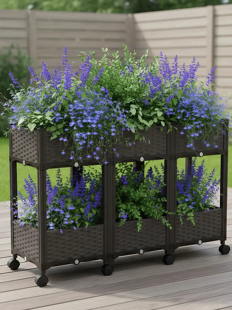 Standing Planter Beds with Wheels Planter Box for Outdoor Plants Tomato Flower Vegetable from PriceLows™